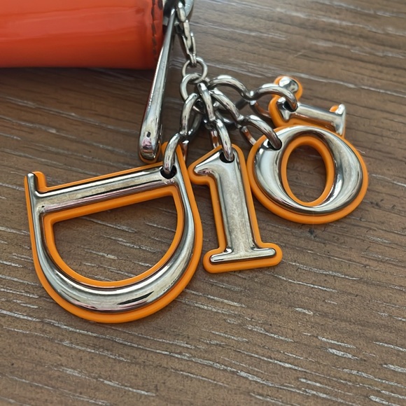 Dior Cannage Patent Leather Wallet - orange - with letter charms - Picture 2 of 16